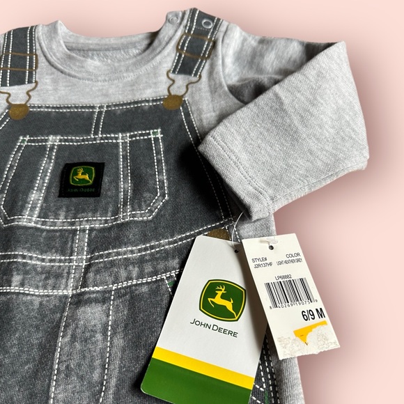 NWT Baby John Deere Faux Overalls Long Sleeve Bodysuit Size 6/9 Months - Picture 3 of 8